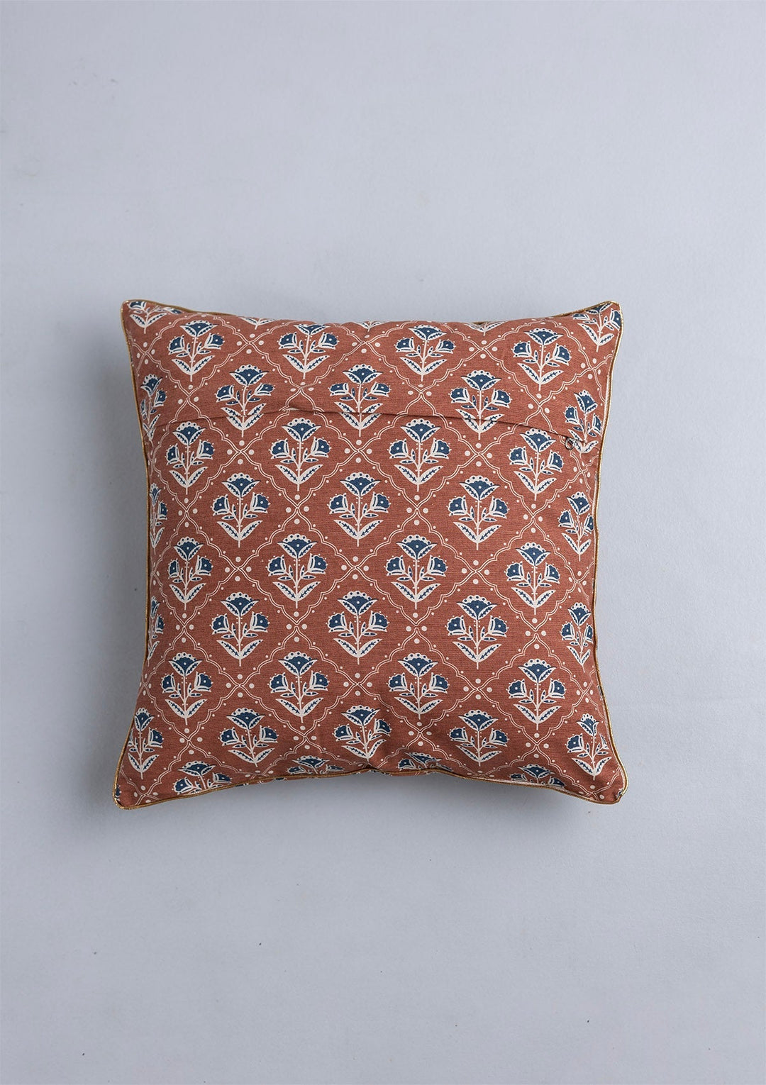Mani Printed Indigo & Red Cushion Cover for Sofa – 100% Cotton, 16"x 16" | SHOBITAM