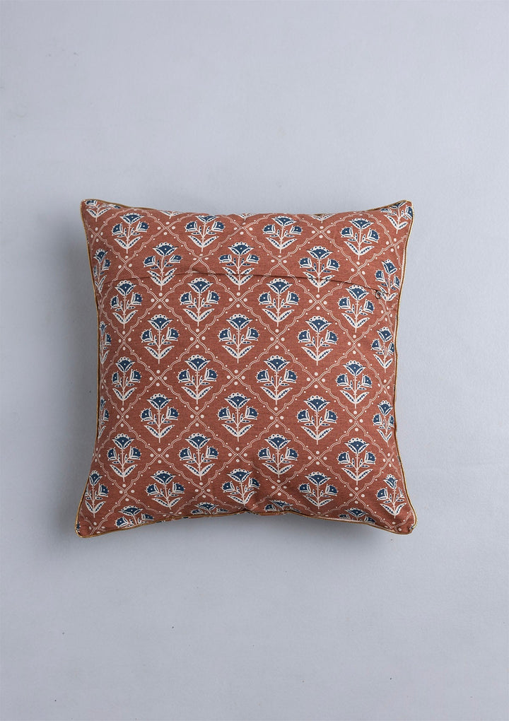 Mani Printed Indigo & Red Cushion Cover for Sofa – 100% Cotton, 16"x 16" | SHOBITAM