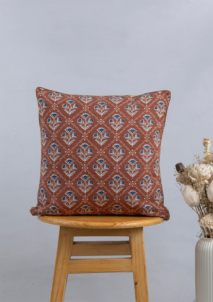 Mani Printed Indigo & Red Cushion Cover for Sofa – 100% Cotton, 16"x 16" | SHOBITAM