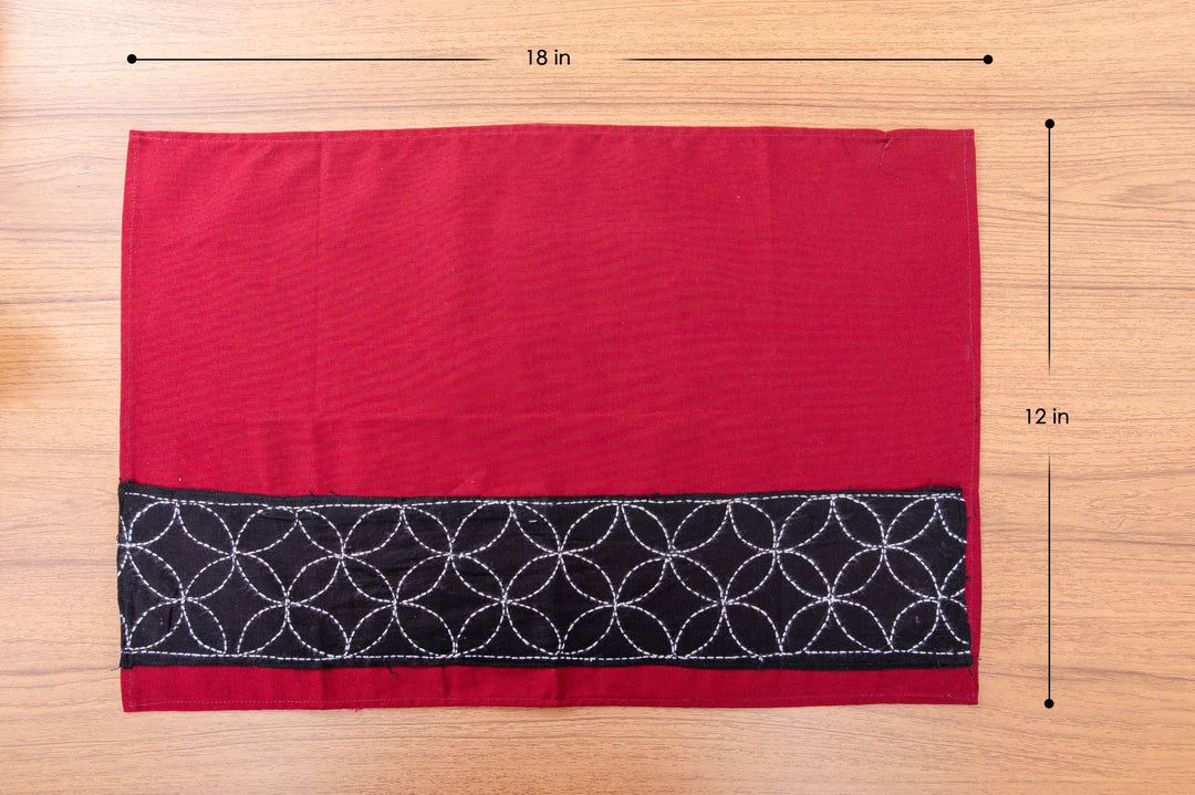 Maroon Black Kantha Cotton Table mat- set of 4 | SHOBITAM