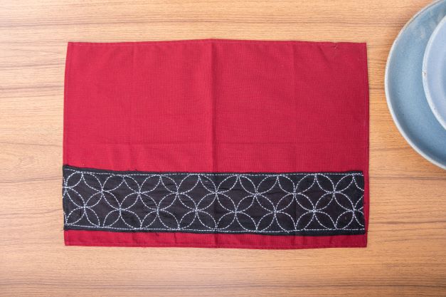 Maroon Black Kantha Cotton Table mat- set of 4 | SHOBITAM