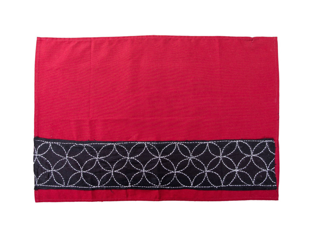 Maroon Black Kantha Cotton Table mat- set of 4 | SHOBITAM