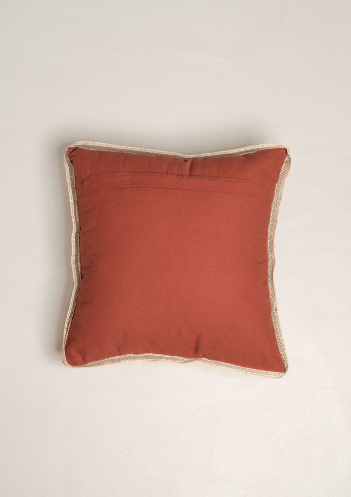 Maya Brick Red Geometric Embroidered Decorative Cushion Cover for Sofa – 100% Cotton 16" x 16" | SHOBITAM