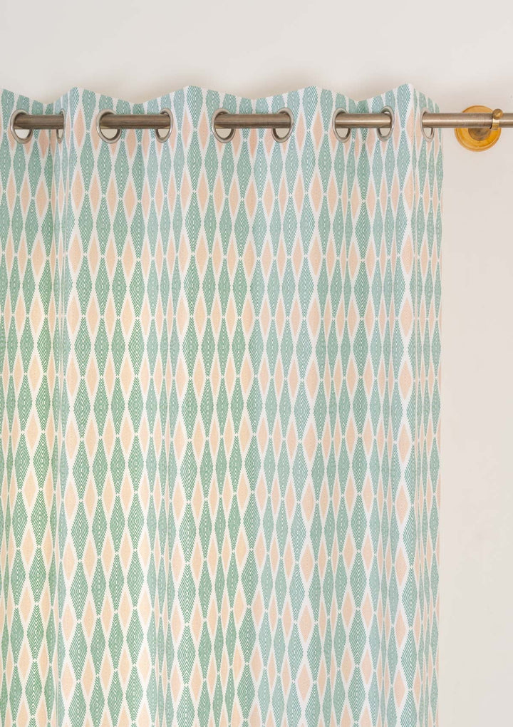Maze 100% cotton geometric curtain for living room - Light Reduction - Sage green - Single - Single Piece | SHOBITAM