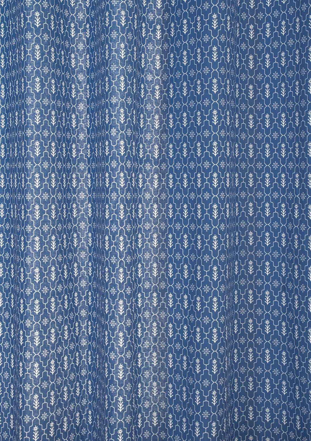 Meadows 100% cotton geometric curtain for bed room - Room darkening - Indigo - Single - Single Piece | SHOBITAM