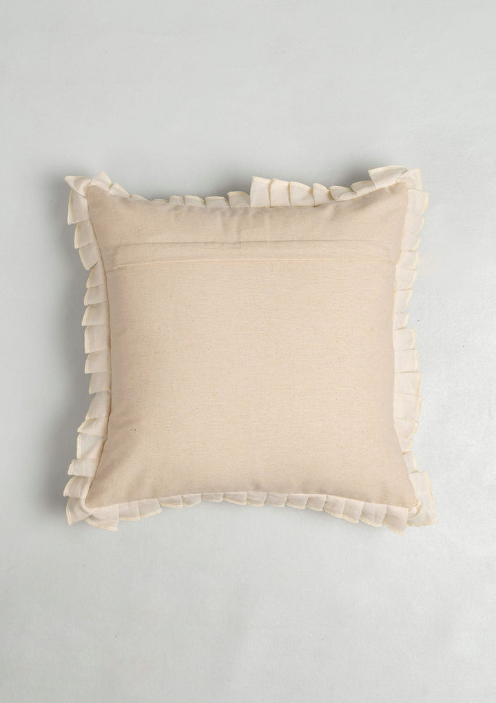 Medley Minimal Embroidered Cream Cushion Cover for Sofa– 100% Cotton 16" x 16" | SHOBITAM