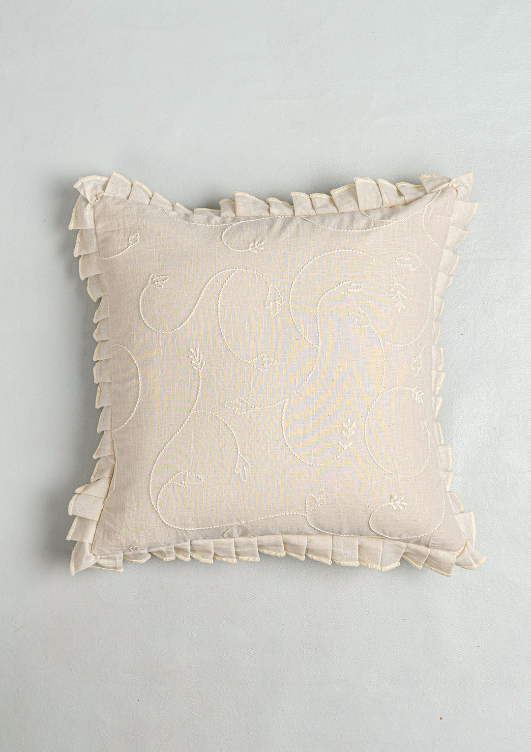 Medley Minimal Embroidered Cream Cushion Cover for Sofa– 100% Cotton 16" x 16" | SHOBITAM