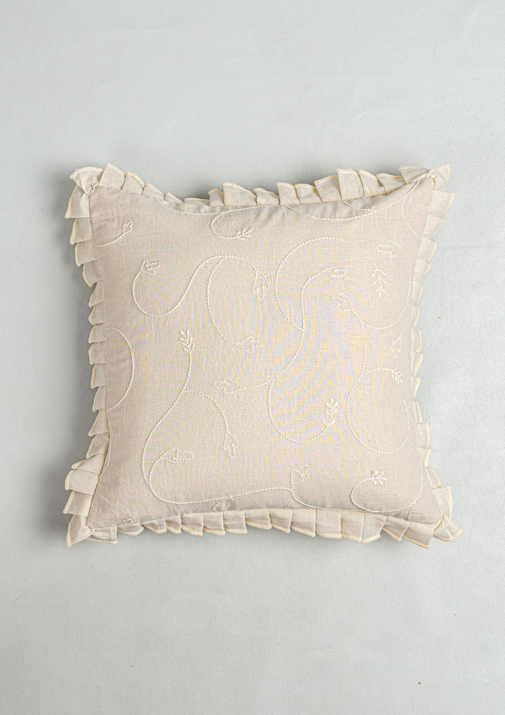 Medley Minimal Embroidered Cream Cushion Cover for Sofa– 100% Cotton 16" x 16" | SHOBITAM
