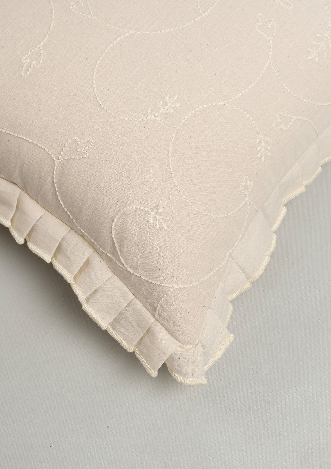 Medley Minimal Embroidered Cream Cushion Cover for Sofa– 100% Cotton 16" x 16" | SHOBITAM