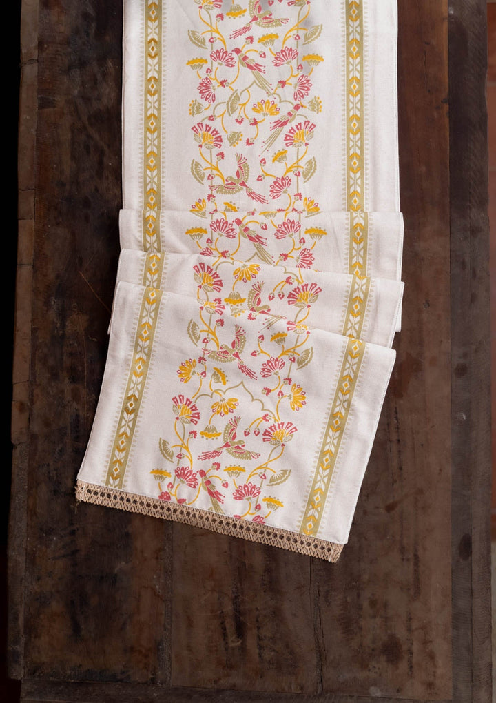 Meenakshi Green & Pink Printed Table Runner – 100% Cotton | SHOBITAM