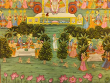 3x4 feet Authentic Jaipur Painting Shreenath ji and Gopi Raas  | SHOBITAM