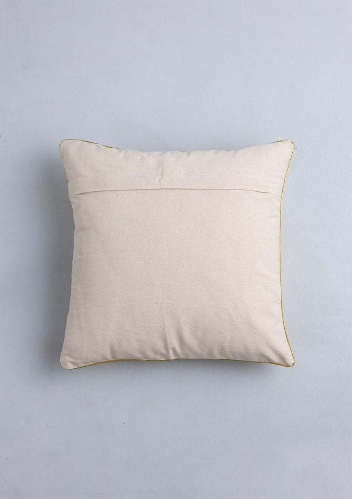 Mirra Luxury Gold-Printed Beige Cushion Cover for Sofa – 100% Cotton, 16" x 16" | SHOBITAM