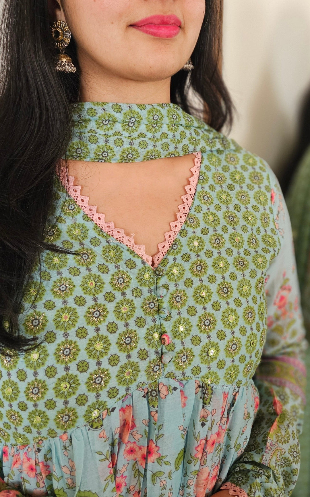 APARAJITA Green Sharara Cotton Embroidered and Mirrorwork Kurta Set Of 3
