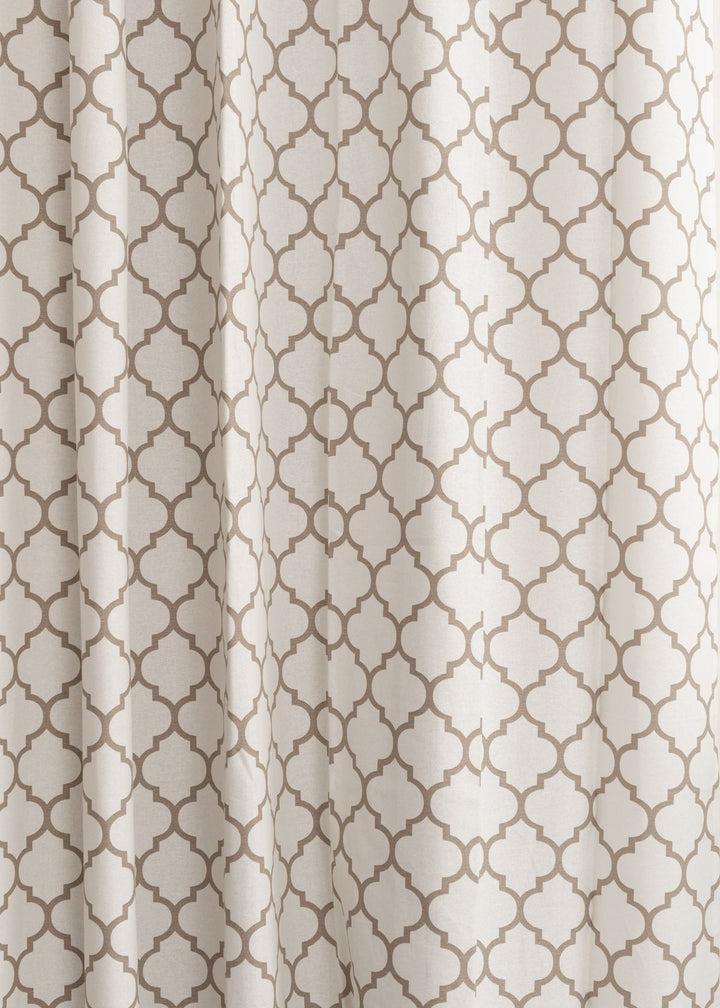 Trellis Printed Walnut Grey 100% cotton geometric curtain for bed room - Light Reduction - Single Piece | SHOBITAM