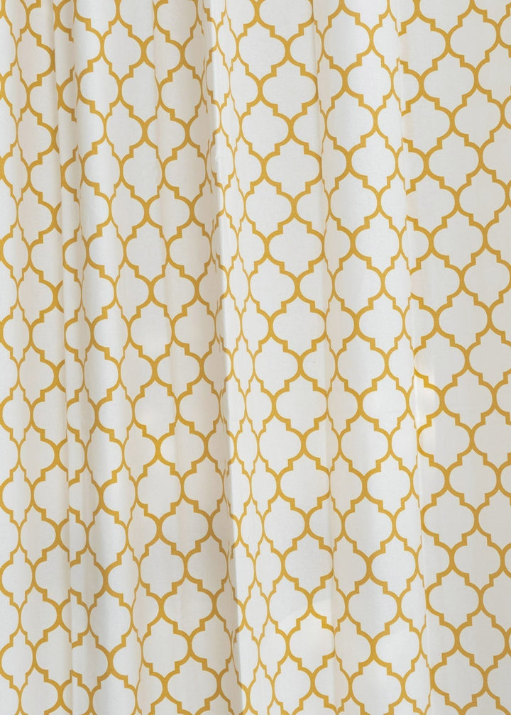 Trellis Printed Mustard 100% cotton geometric curtain for bed room - Light Reduction - Single Piece | SHOBITAM