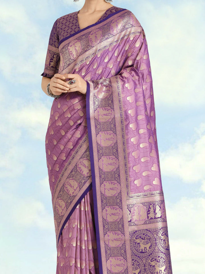 Lavender Color Weaving Semi Banarasi Silk Saree| SHOBITAM