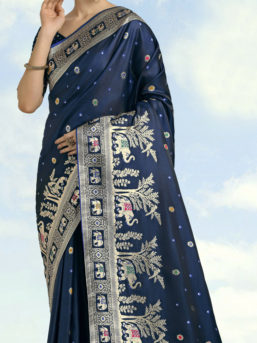 Blue Woven Banarasi Satin Silk Saree | SHOBITAM