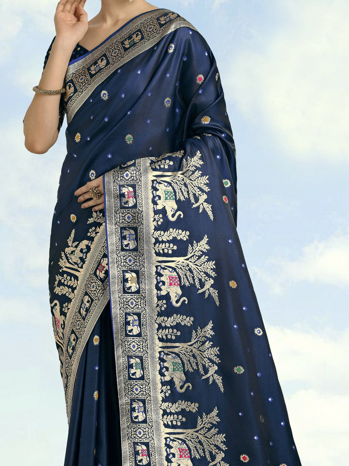 Blue Woven Banarasi Satin Silk Saree | SHOBITAM