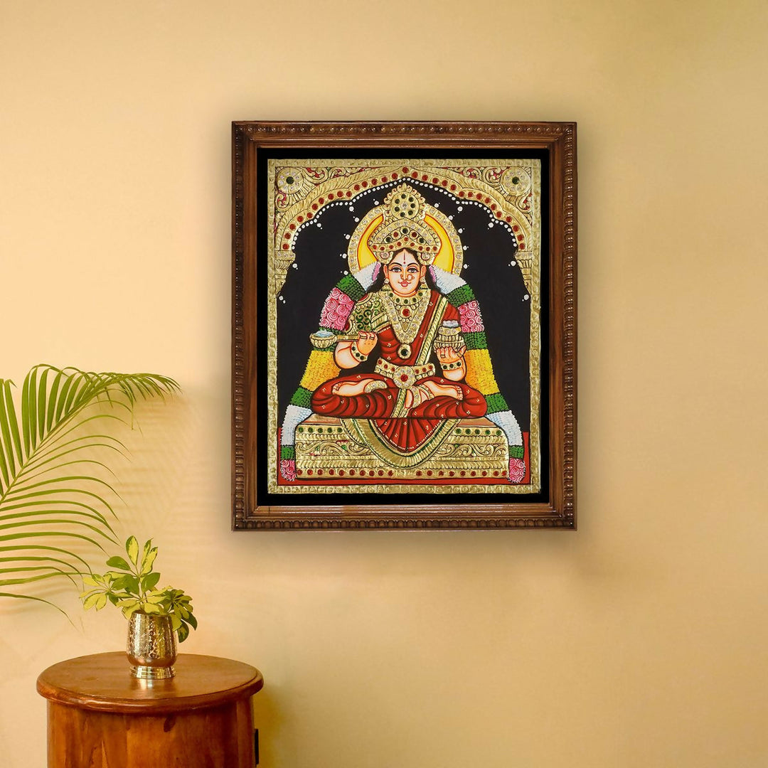 10*12 TANJORE PAINTING ANNAPOORANESWARI Authentic With 22 Ct Gold Foil and Jaipur Gemstones,Unframed | SHOBITAM