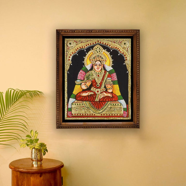 10*12 TANJORE PAINTING ANNAPOORANESWARI Authentic With 22 Ct Gold Foil and Jaipur Gemstones,Unframed | SHOBITAM