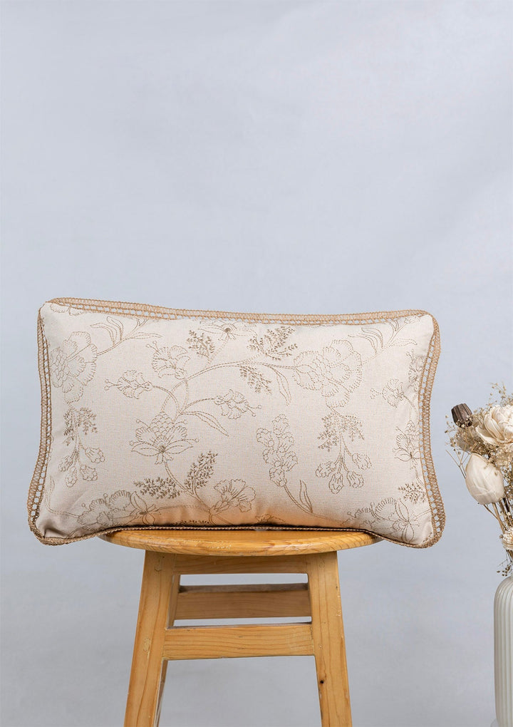 Mukta Embroidered Brown & Beige Cushion Cover for Sofa – 100% Cotton, 12" x 20" | SHOBITAM