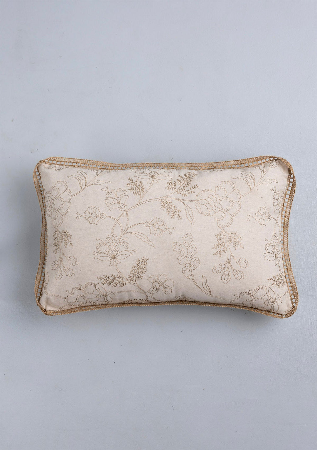 Mukta Embroidered Brown & Beige Cushion Cover for Sofa – 100% Cotton, 12" x 20" | SHOBITAM