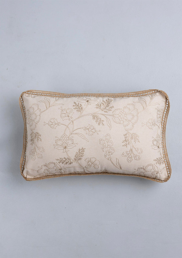 Mukta Embroidered Brown & Beige Cushion Cover for Sofa – 100% Cotton, 12" x 20" | SHOBITAM