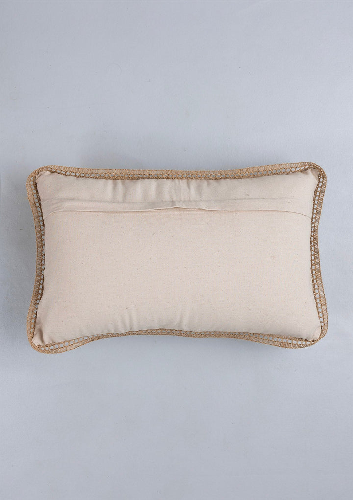 Mukta Embroidered Brown & Beige Cushion Cover for Sofa – 100% Cotton, 12" x 20" | SHOBITAM
