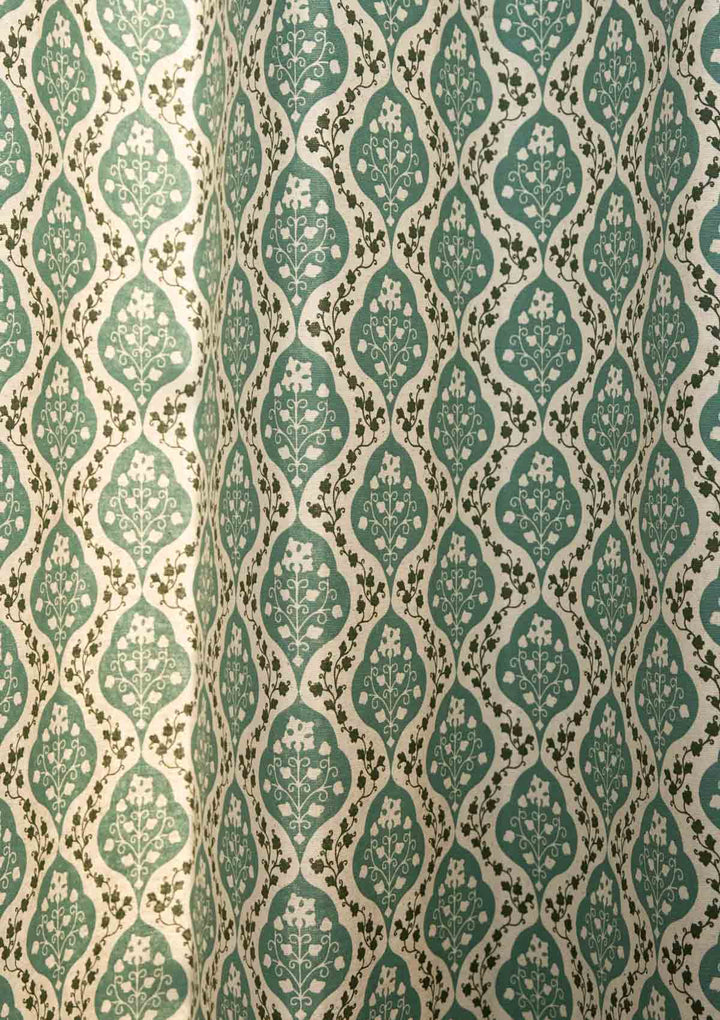 Mulbagal Geometric - Floral printed 100% Cotton Curtain for Living Room and Bedroom - Room Darkening - Sage Green - Single Piece | SHOBITAM