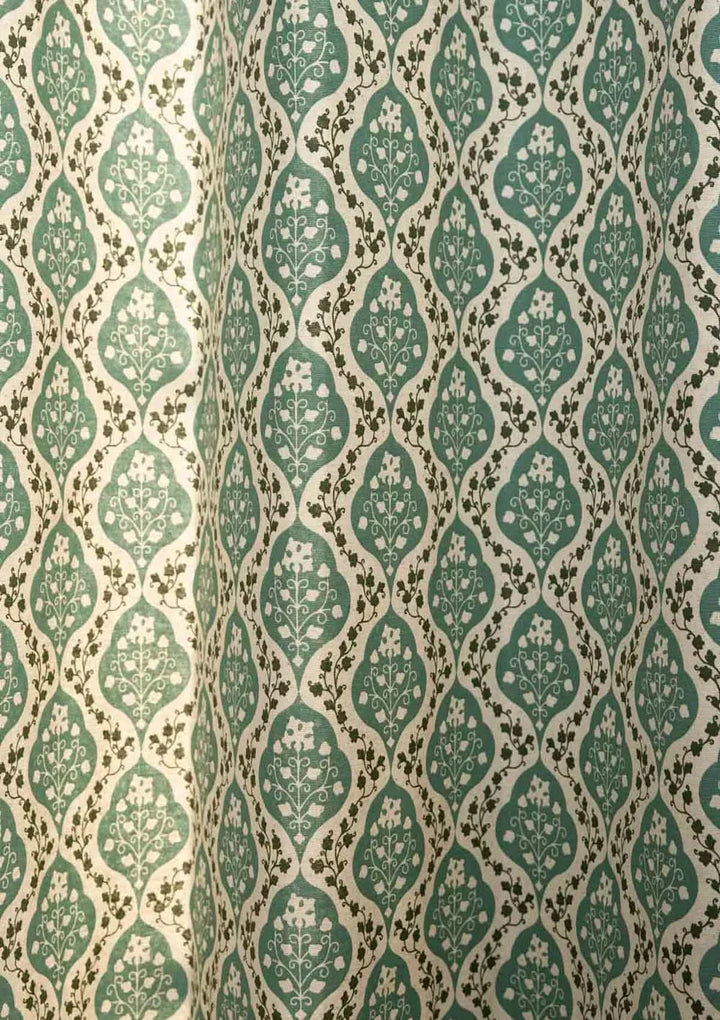 Persian Whimsy Floral printed 100% Cotton Curtain, single panel,  Customizable for size, lining and headers