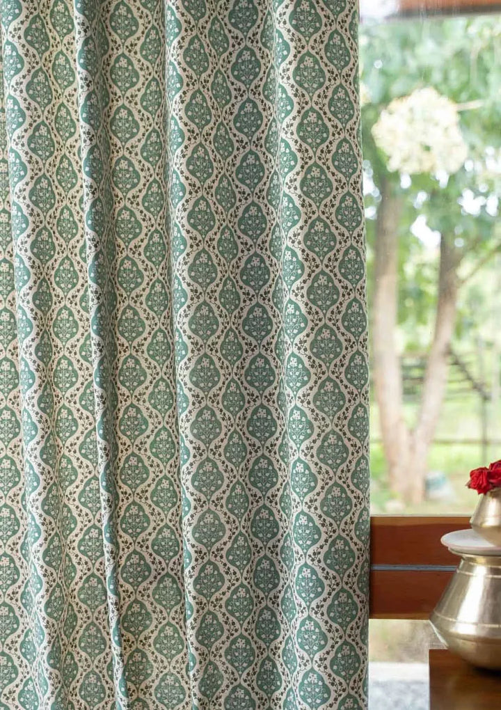 Persian Whimsy Floral printed 100% Cotton Curtain, single panel,  Customizable for size, lining and headers