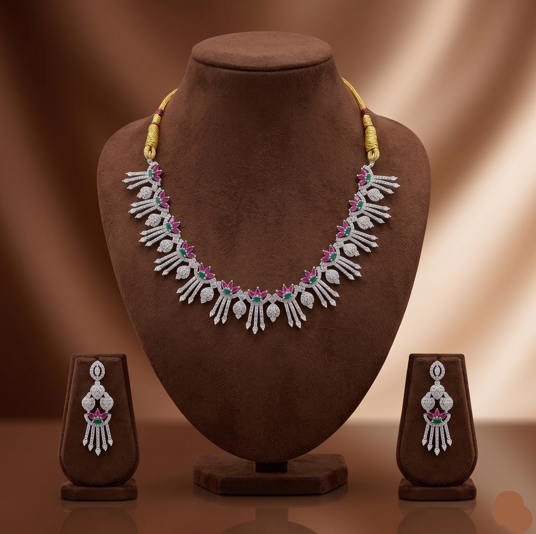 Multicolour CZ Necklace Set | SHOBITAM