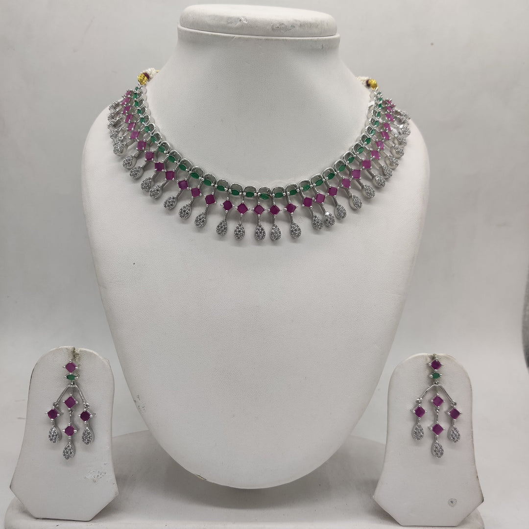 Multicolour American Diamond Necklace Set | SHOBITAM