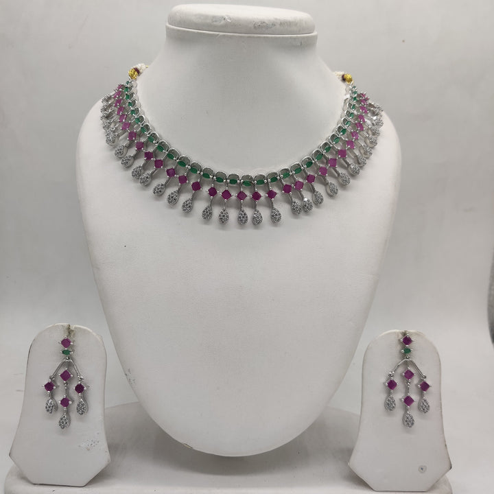 Multicolour American Diamond Necklace Set | SHOBITAM