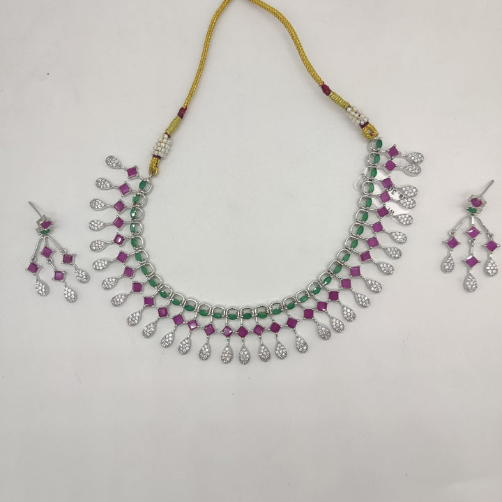 Multicolour American Diamond Necklace Set | SHOBITAM