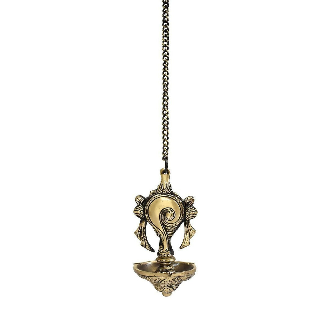 BRASS SHANKU HANGING LAMP WITH ANTIQUE FINISH 34*3*3 | SHOBITAM