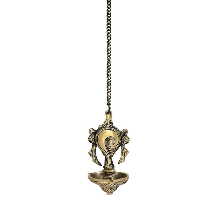BRASS SHANKU HANGING LAMP WITH ANTIQUE FINISH 34*3*3 | SHOBITAM