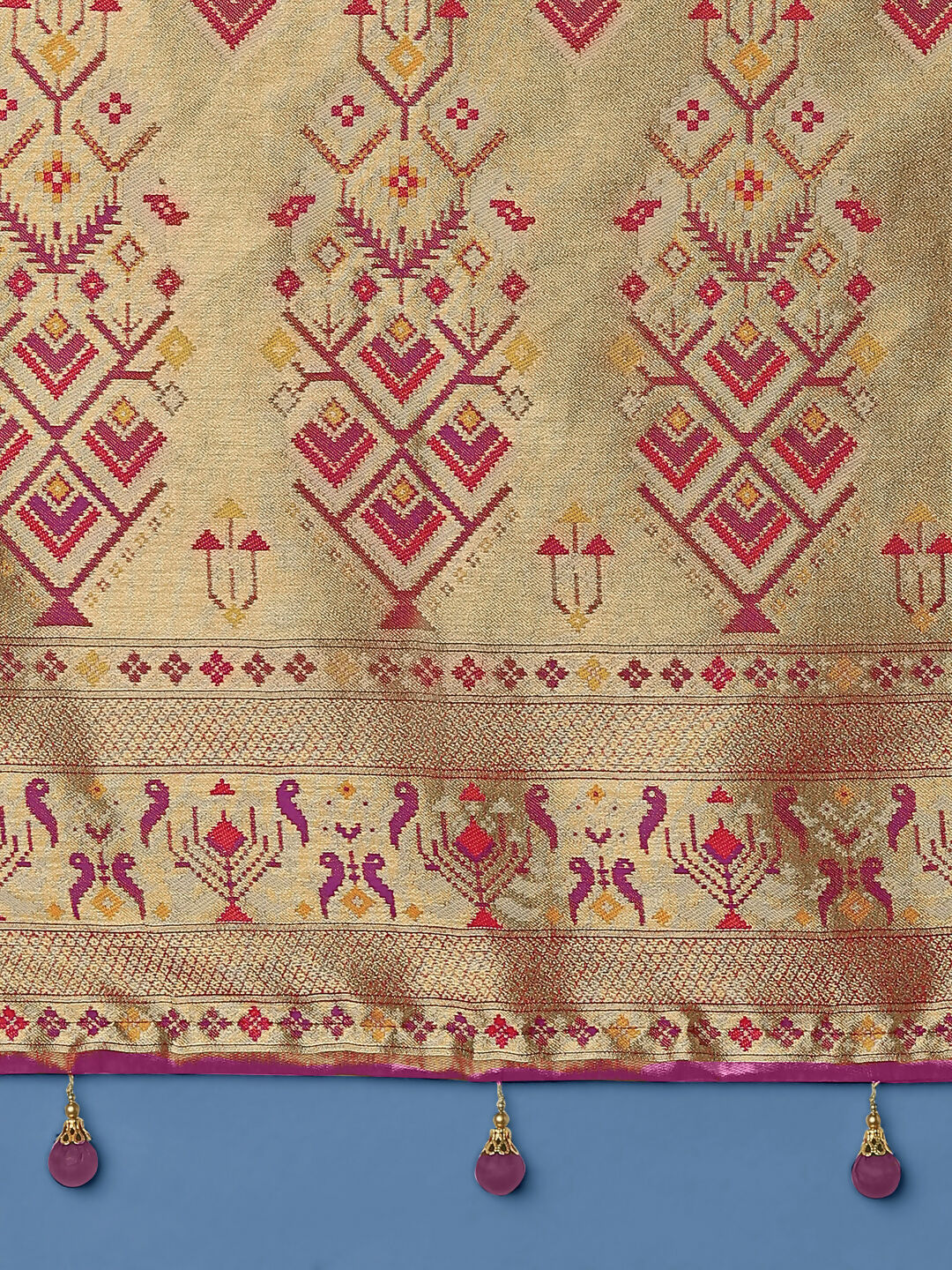 Beige Color Semi Banarasi Tissue Silk Paithani Woven Saree | SHOBITAM