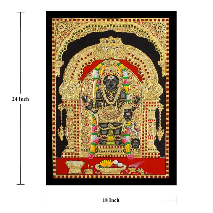 24*18 TANJORE PAINTING KALABHAIRAVA Authentic With 22 Ct Gold Foil and Jaipur Gemstones,Unframed | SHOBITAM