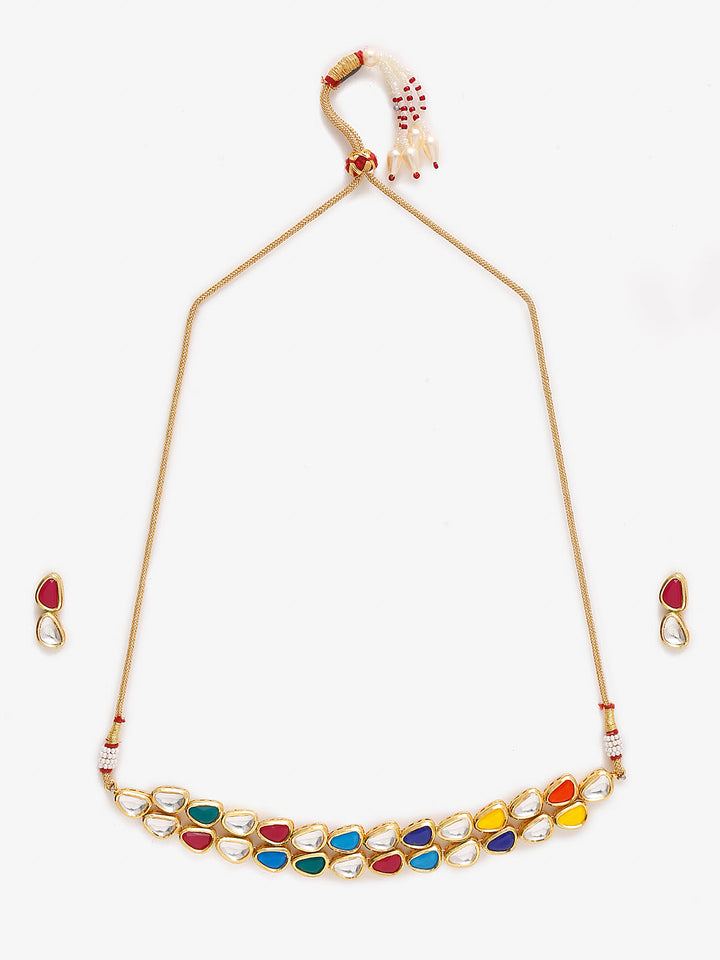 Multi Kundan Choker with Earrings | SHOBITAM