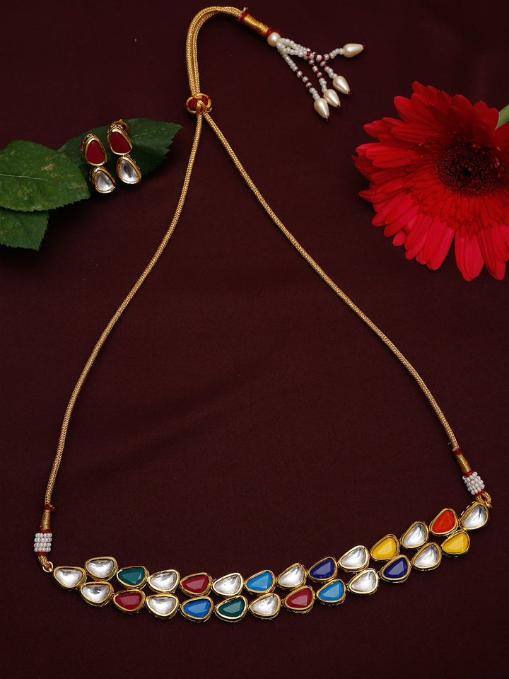 Multi Kundan Choker with Earrings | SHOBITAM