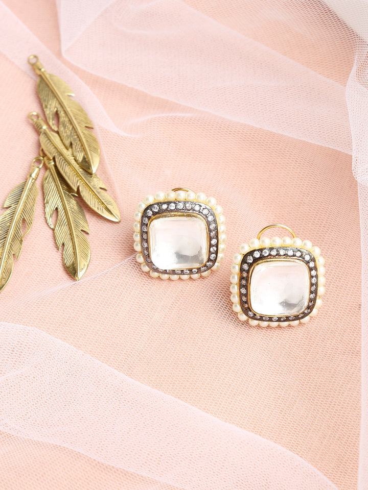 Ruby Raang Kundan Sqaure Studs, Formal Wear | SHOBITAM