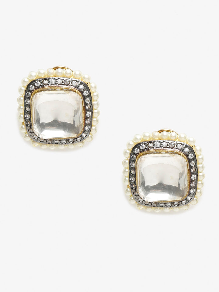 Ruby Raang Kundan Sqaure Studs, Formal Wear | SHOBITAM