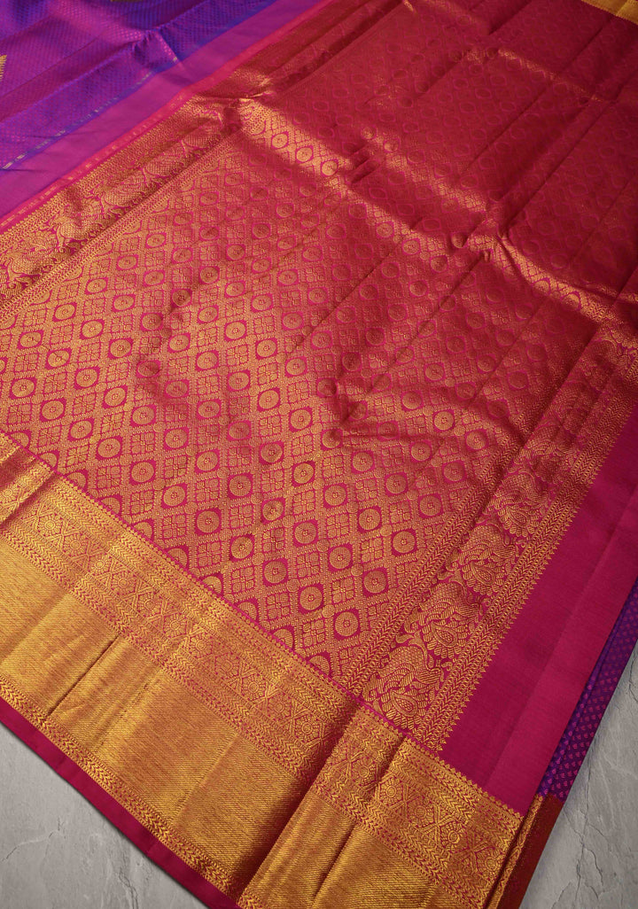Purple Dual tone Self Brocade on Kanjivaram Pure Silk Saree with Zari Buttas and Zari Border | SILK MARK CERTIFIED