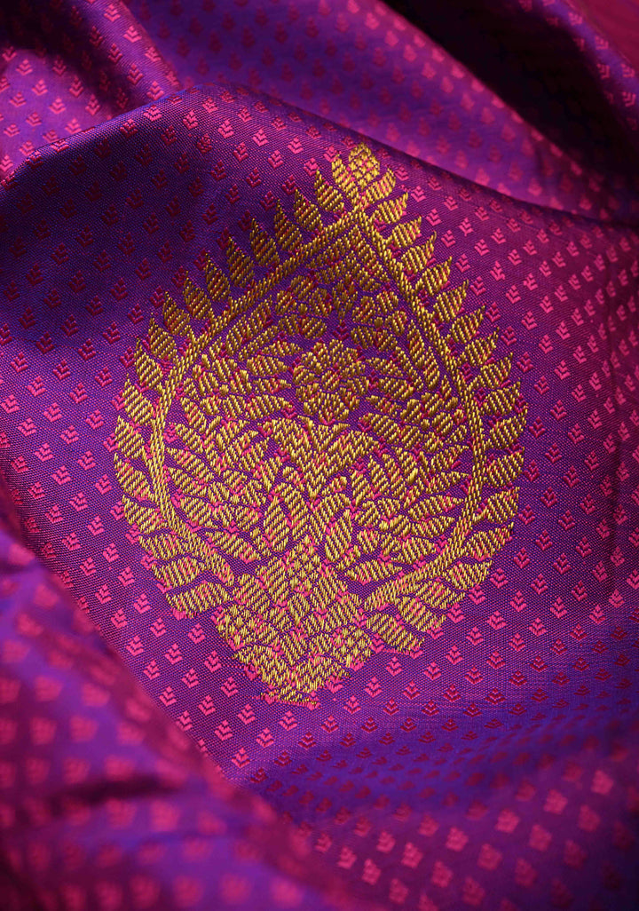 Purple Dual tone Self Brocade on Kanjivaram Pure Silk Saree with Zari Buttas and Zari Border | SILK MARK CERTIFIED