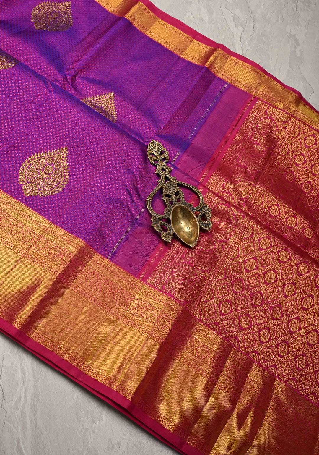 Purple Dual tone Self Brocade on Kanjivaram Pure Silk Saree with Zari Buttas and Zari Border | SILK MARK CERTIFIED