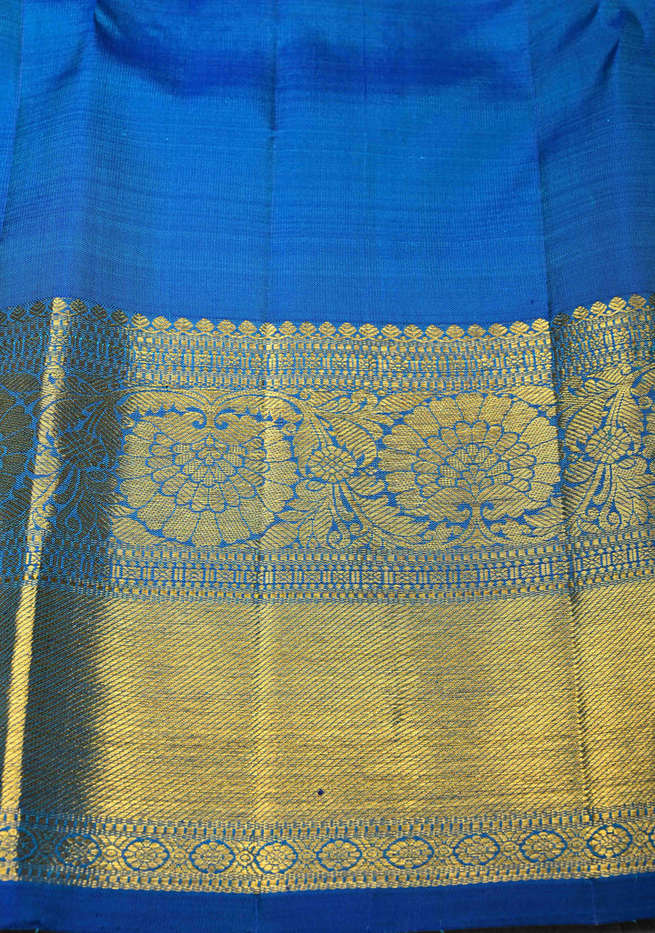Cyan Green Dual tone Self Brocade on Kanjivaram Pure Silk Saree with Zari Buttas and Zari Border | SILK MARK CERTIFIED