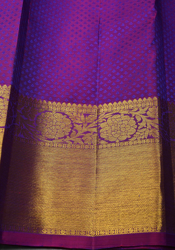 Peacock Blue Dual Tone Vairaoosi Zari Stripes on Pure Kanjivaram Silk Handloom Saree with Damask Buttas and Zari Border  | SILK MARK CERTIFIED