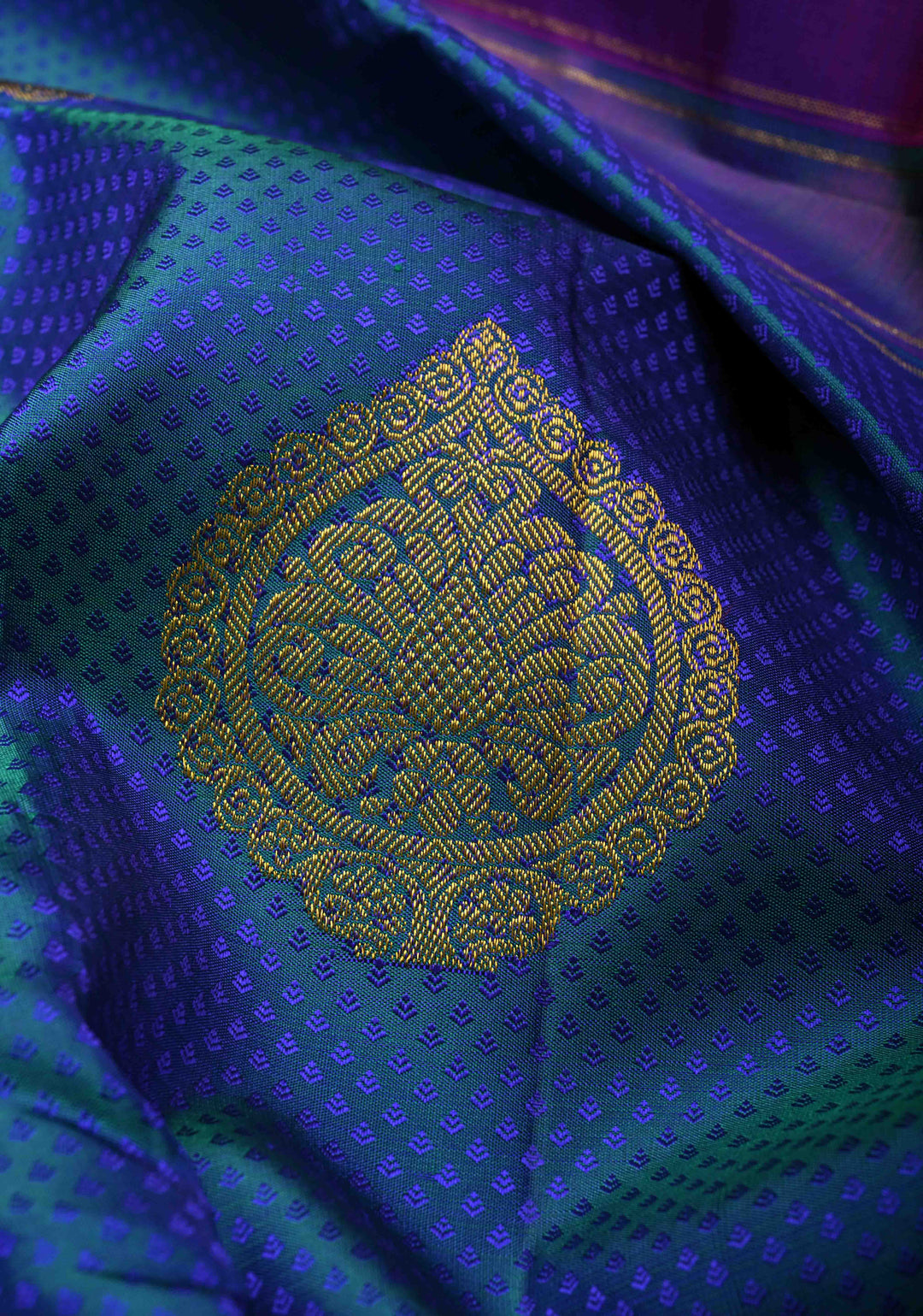 Blue Dual tone Self Brocade on Kanjivaram Pure Silk Saree with Damask Motifs and Zari Border | SILK MARK CERTIFIED