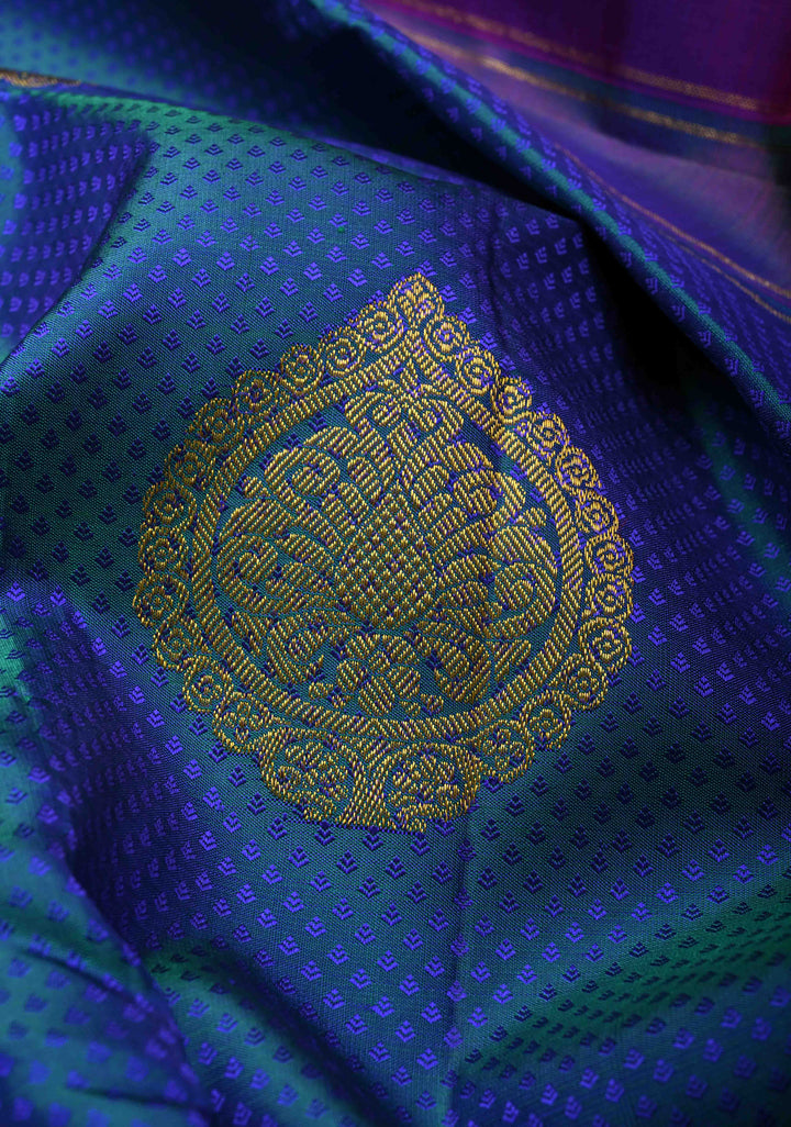Blue Dual tone Self Brocade on Kanjivaram Pure Silk Saree with Damask Motifs and Zari Border | SILK MARK CERTIFIED